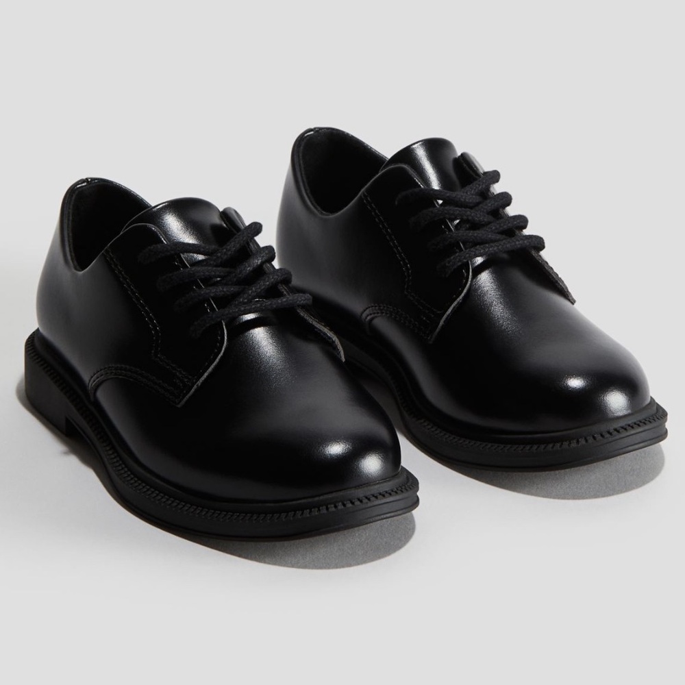H&M Derby Shoes, Boys Holiday Dress Shoes, Vegan Leather, Black, size 7.5
